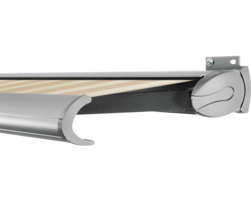 SOLUNA Kassettenmarkise Exclusiv 5,5x2 Stoff Dessin S2238 Gestell E6EV1 silber eloxiert Antrieb rechts inkl. Motor und Wandschalter