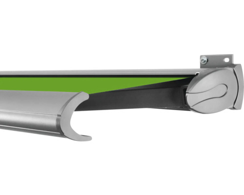 SOLUNA Kassettenmarkise Exclusiv 4,5x2,5 Stoff Dessin S2246 Gestell E6EV1 silber eloxiert Antrieb rechts inkl. Motor und Wandschalter