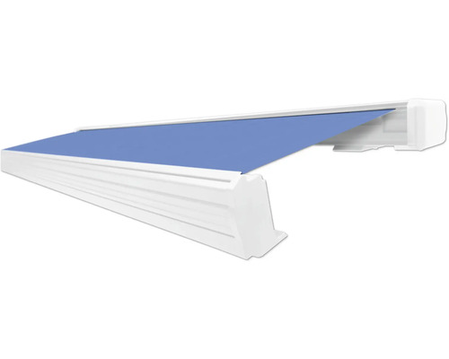 SOLUNA Kassettenmarkise Exquisit 4,5x3 Dessin S2828 Gestell RAL 9010 reinweiß Antrieb rechts inkl. Motor und Wandschalter