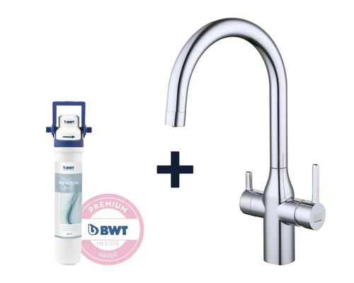 Küchenarmatur mit Filterfunktion KEO NOA chrom mit BWT MyAqua Soft Filter und Filterkopf Küchenarmatur mit Filterfunktion KEO NOA chrom mit BWT MyAqua Soft Filter und Filterkopf