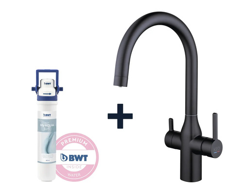Küchenarmatur mit Filterfunktion KEO NOA schwarz mit BWT MyAqua Soft Filter und Filterkopf Küchenarmatur mit Filterfunktion KEO NOA schwarz mit BWT MyAqua Soft Filter und Filterkopf