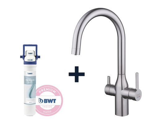 Küchenarmatur mit Filterfunktion KEO NOA edelstahl mit BWT MyAqua Soft Filter und Filterkopf Küchenarmatur mit Filterfunktion KEO NOA edelstahl mit BWT MyAqua Soft Filter und Filterkopf