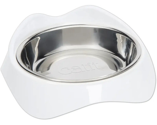 Napf catit Pixi Einzelfutternapf, ergonomisch geformt, spühlmaschinenfest 200 ml weiß Katzenfutternapf aus Edelstahl mit weißem Kunststofffuß