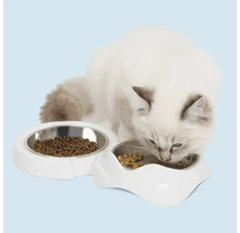 Katze frisst aus einem Doppelnapf mit Futter