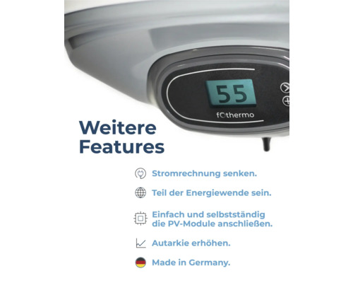 Weitere Produkteigenschaften des Warmwasserspeichers.