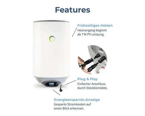 Warmwasserspeicher mit Anzeige für Energieeinsparung, Plug and Play Funktion und frühzeitigem Heizen
