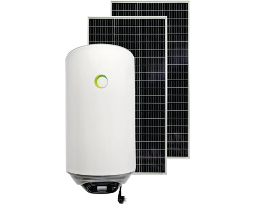 Solaranlage mit zwei Paneelen und Warmwasserspeicher