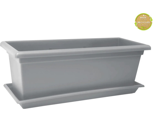 Rechteckiger Pflanzkasten mit Untersetzer aus recyceltem Kunststoff