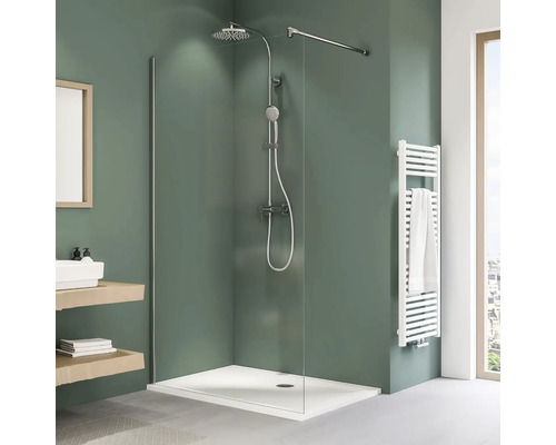 Raumdusche Breuer Entra 1400x2000 mm Echthlas Klar hell chromoptik Badezimmer mit Duschkabine, Duschkopf und Handtuchwärmer