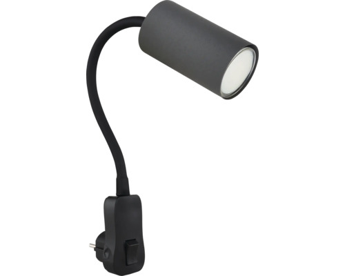 Graue LED-Bettleuchte mit flexiblem Hals und Stecker