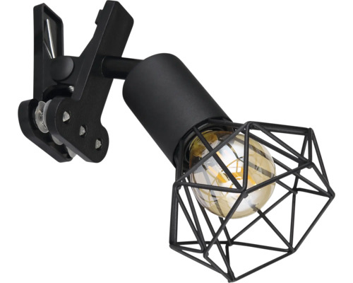 Schwarze Klemmleuchte mit geometrischem Lampenschirm