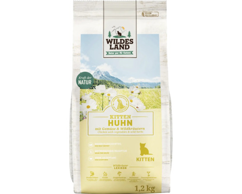 Katzenfutter trocken WILDES LAND Huhn Kitten mit Gemüse und Wildkräutern mit wertvollen Superfoods, getreidefrei, glutenfrei 1,2 kg