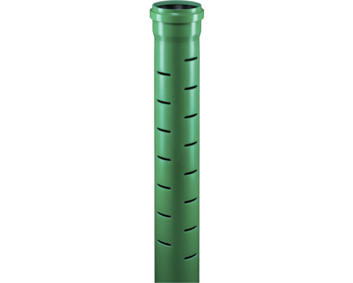 KG2000 EM Mehrzweckrohr geschlitzt DN 160 mm L = 6000 mm Grünes Sickerschachtrohr mit Schlitzen.