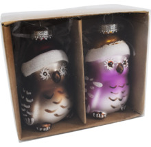 Zwei Eulen-Weihnachtsbaumkugeln in einer Verpackung