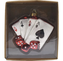 Weihnachtsdeko Hänger Glas Spielkarten rot/schwarz/silber 11 cm-thumb-0