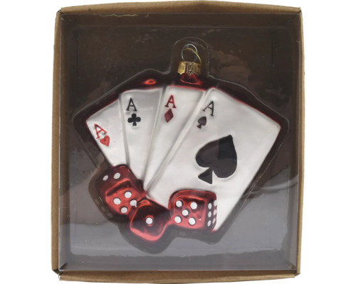 Weihnachtsdeko Hänger Glas Spielkarten rot/schwarz/silber 11 cm-0