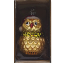 Eule als Christbaumkugel mit Weihnachtsmütze