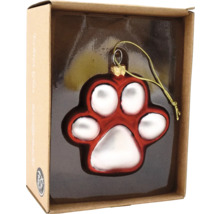 Glas Christbaumschmuck Hunde Pfote im Karton