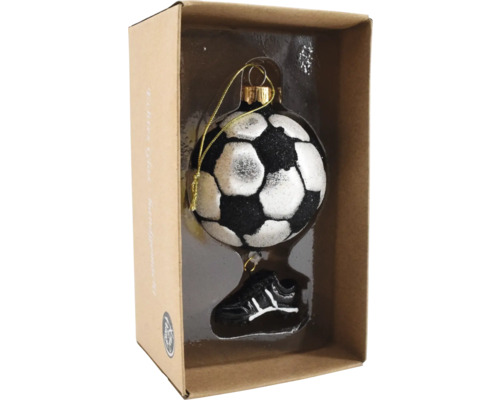 Christbaumhänger Fußball Glas 11 cm weiß/schwarz