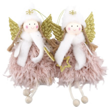 Zwei dekorative Weihnachtsengel mit Flügeln und Bommelmütze