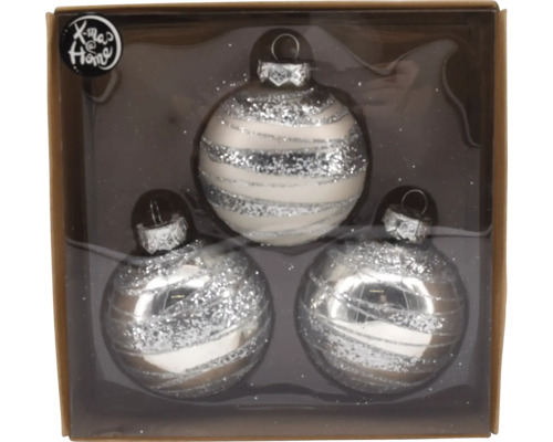 Christbaumkugeln Glas Ø 7 cm 3-teilig silber