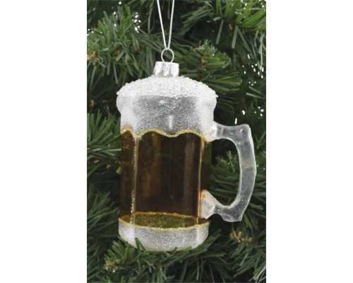 Christbaumhänger Bierglas Glas 12 cm braun/silber