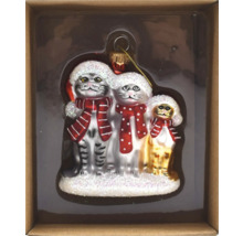 Weihnachtsbaumschmuck mit Katzenfamilie im Karton