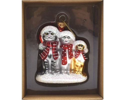 Christbaumhänger Katzen Glas 10 cm bunt