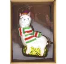 Dekorative Alpaka Figur mit Schal und Mütze