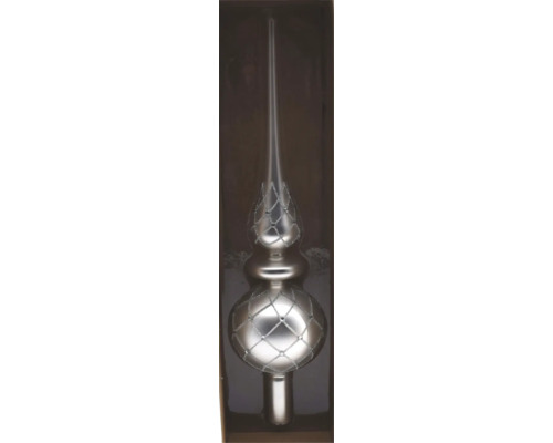 Christbaumspitze Glas dekoriert 31 cm silber