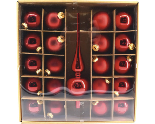 Christbaumkugel-Set Glas 21-teilig rot