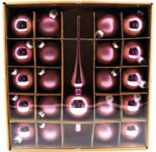 Set mit Christbaumkugeln und Baumspitze in einer Box