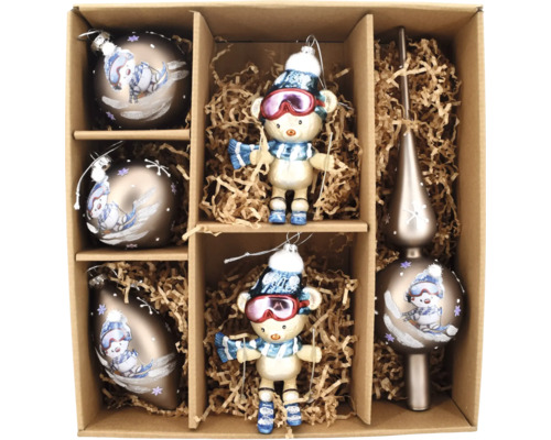 Christbaumkugel-Set Schneemann Glas 6-teilig bronze