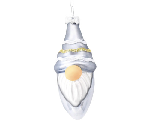 Christbaumhänger Glas Wichtel oval grau Weihnachtsbaumschmuck in Form eines Zwerges