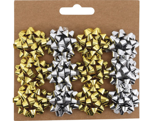 Weihnachsdeko Mini Maschen-Set gold/silber Geschenkband Schleifen, goldfarben und silberfarben, im Set