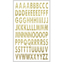 Aufkleberbogen mit golden glitzernden Buchstaben