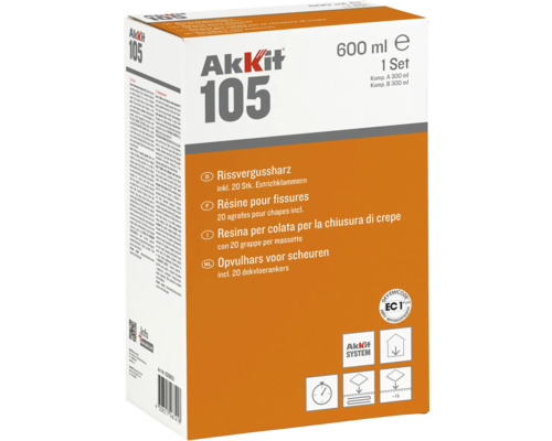 Akkit 105 2K Rissvergussharz inkl. 20 Estrichklammern 600 ml Akkit 105 Rissvergussharz im 600 ml Karton