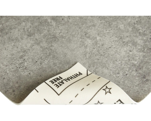 Graue Bodenfliese mit Hinweis Phthalatfrei