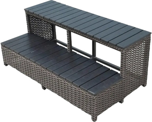 Zweistufige Badewannenleiter aus Polyrattan und Holz