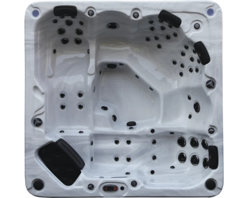 Draufsicht eines Whirlpools mit Düsen und Kopfstützen