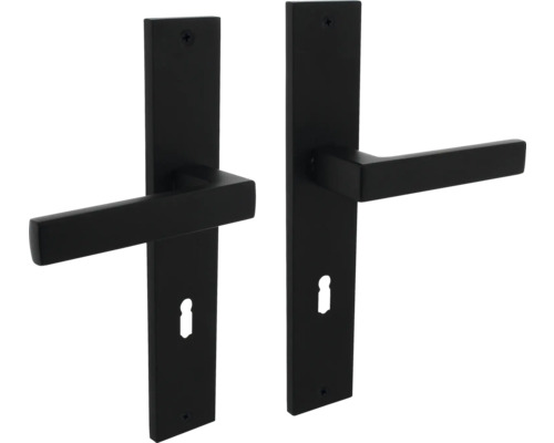 Beschlagset Hera Drücker/Drücker Langschild Buntbart Zamac/Aluminium, schwarz Schwarze Türgriffe mit Langschild