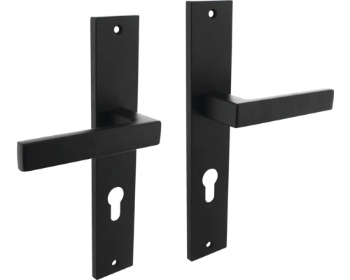 Beschlagset Hera Drücker/Drücker Langschild Profilzylinder Zamac/Aluminium, schwarz Schwarze Türgriffe mit Schlüsselrosette
