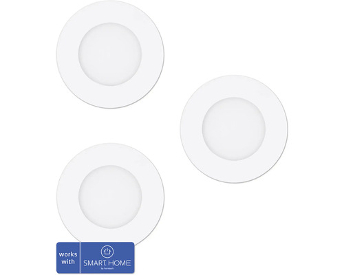 LED Einbauleuchte EGLO crosslink.z 31741 LED 2,8 W 360 lm 2700 K 3 -flammig Ø 85 mm weiß IP 44, 3 Stück - Kompatibel mit SMART HOME by hornbach Drei runde, weiße LED Einbaustrahler mit Smart Home Logo.