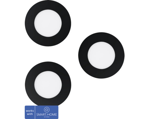 LED Einbauleuchte EGLO crosslink.z 31743 LED 2,8 W 360 lm 2700 K 3 -flammig Ø 85 mm schwarz IP 44, 3 Stück - Kompatibel mit SMART HOME by hornbach Drei runde, schwarze LED Einbauspots