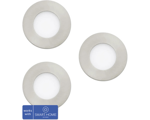 LED Einbauleuchte EGLO crosslink.z FUEVA-Z LED 2,8 W 360 lm 2700 K 3 -flammig Ø 85 mm nickel-matt IP 44, 3 Stück - Kompatibel mit SMART HOME by hornbach Drei runde LED-Einbaustrahler