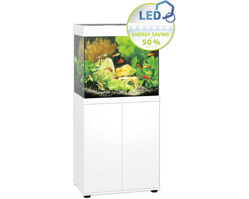 Komplettes Aquarium mit Schrank und LED-Beleuchtung für energieeffizientes Betreiben.