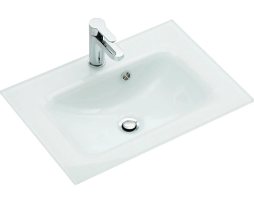 Aufsatzwaschbecken mit Armatur und Glasablage