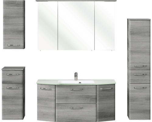 Badezimmer-Set mit Waschtischunterschrank, Spiegelschrank und Hochschränken