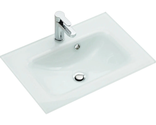 Waschtisch aus Glas mit Wasserhahn
