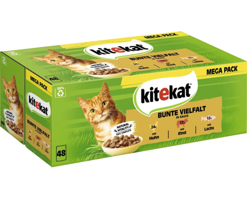 Katzenfutter nass Kitekat Bunte Vielfalt 48x85 g Kitkat Mega Pack Katzennahrung mit Huhn, Rind und Lachs